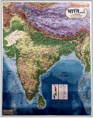 INDIA PHYSICAL MAP WALL CHART Size 28×22 Inch in HINDI