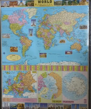WORLD POLITICAL MAP WALL CHART Size 28x22 inch | ENGLISH