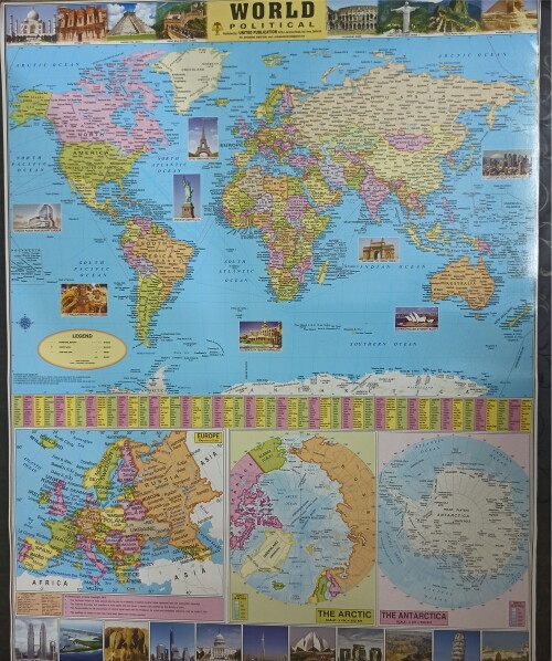 WORLD POLITICAL MAP WALL CHART Size 28x22 inch | ENGLISH